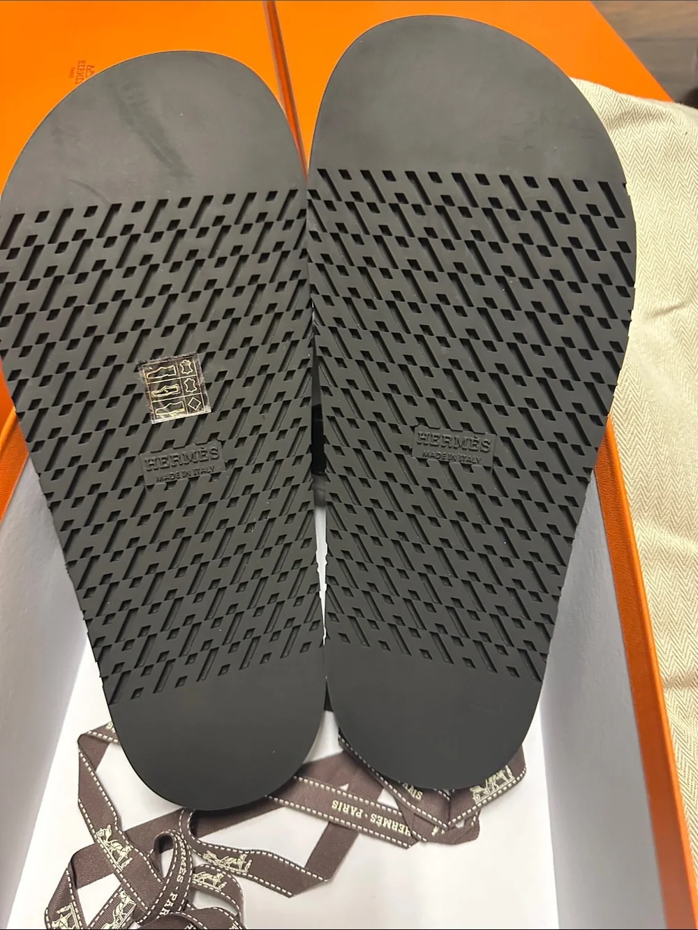 Hermes Black Leather Chypre  Sandals